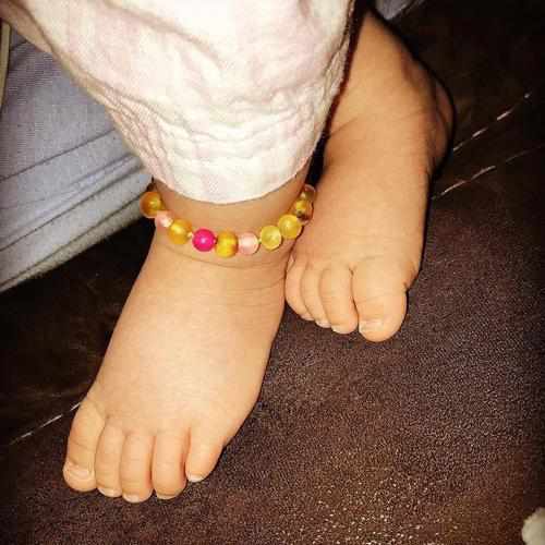 Raw Honey Pink Dragon Agate Baltic Amber Anklet Bracelet