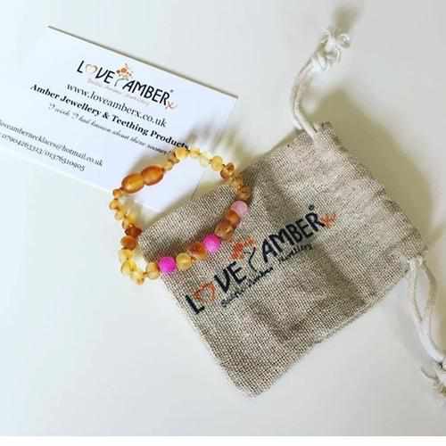 Raw Honey Pink Dragon Agate Baltic Amber Anklet Bracelet