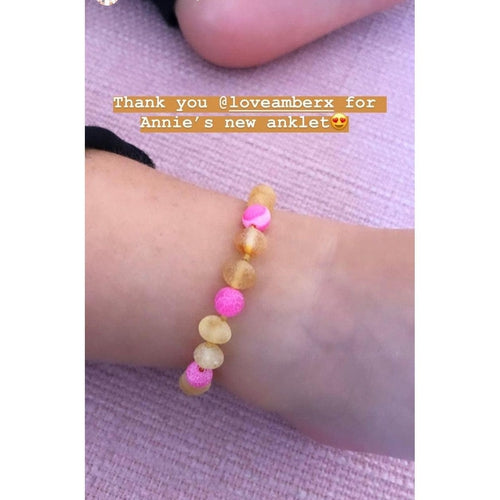 Raw Honey Pink Dragon Agate Baltic Amber Anklet Bracelet
