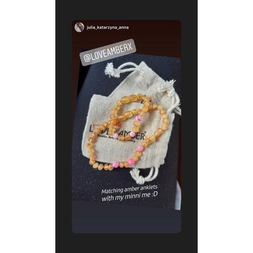 Raw Honey Pink Dragon Agate Baltic Amber Anklet Bracelet