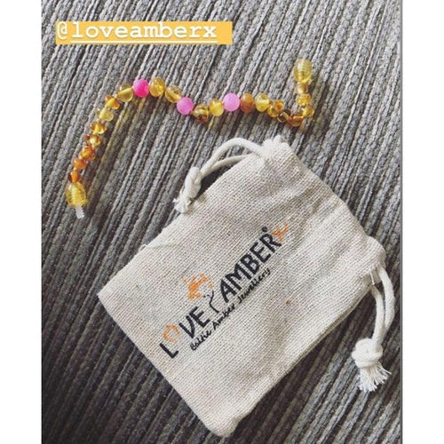 Raw Honey Pink Dragon Agate Baltic Amber Anklet Bracelet