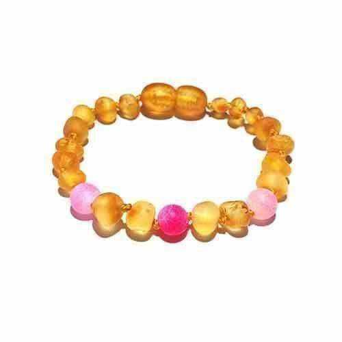 Raw Honey Pink Dragon Agate Baltic Amber Anklet Bracelet