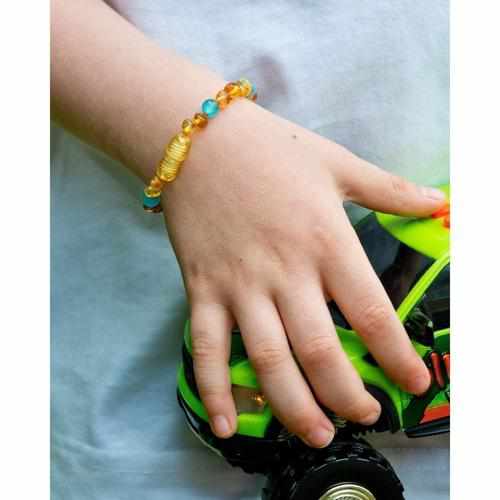 Blue Cats Eyes Aquamarine Genuine Baltic Amber Anklet Bracelet for Children