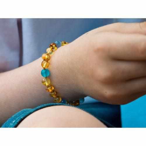 Blue Cats Eyes Aquamarine Genuine Baltic Amber Anklet Bracelet for Children