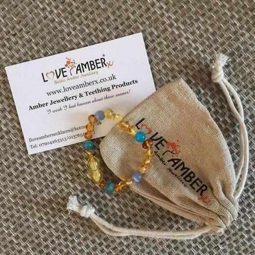 Blue Cats Eyes Aquamarine Genuine Baltic Amber Anklet Bracelet for Children