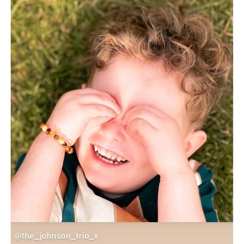 Child Pebble Beach Polished Mixed Baltic Amber Anklet Bracelet