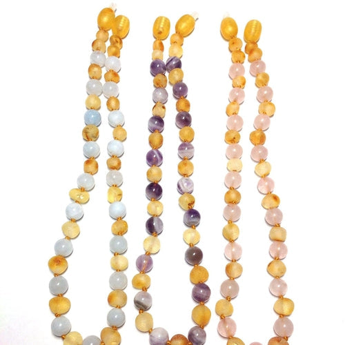 Child Pink Candy Floss Raw Honey Rose Quartz Baltic Amber Necklace
