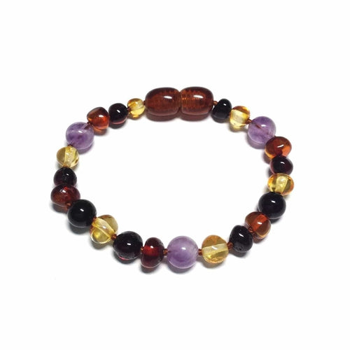 Child Amethyst Shungite Polished Baltic Amber Anklet Bracelet