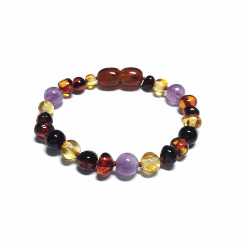 Child Amethyst Shungite Polished Baltic Amber Anklet Bracelet