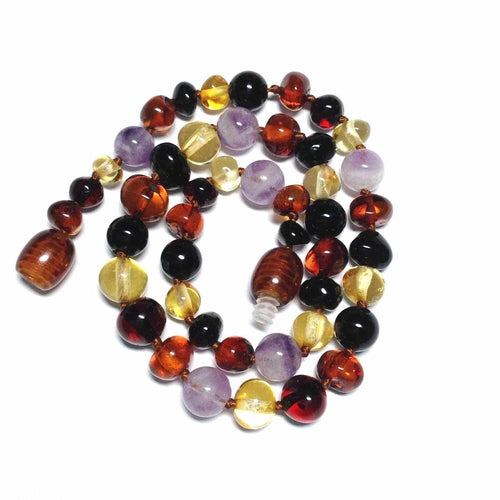 Child Amethyst Shungite Polished Baltic Amber Anklet Bracelet