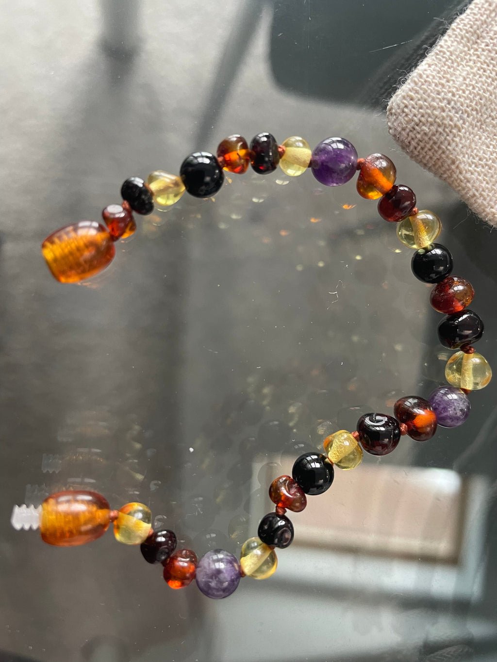 Child Amethyst Shungite Polished Baltic Amber Anklet Bracelet