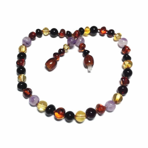 Child Shanti Shungite Amethyst Mixed Baltic Amber Necklace