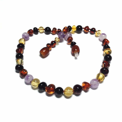 Child Shanti Shungite Amethyst Mixed Baltic Amber Necklace