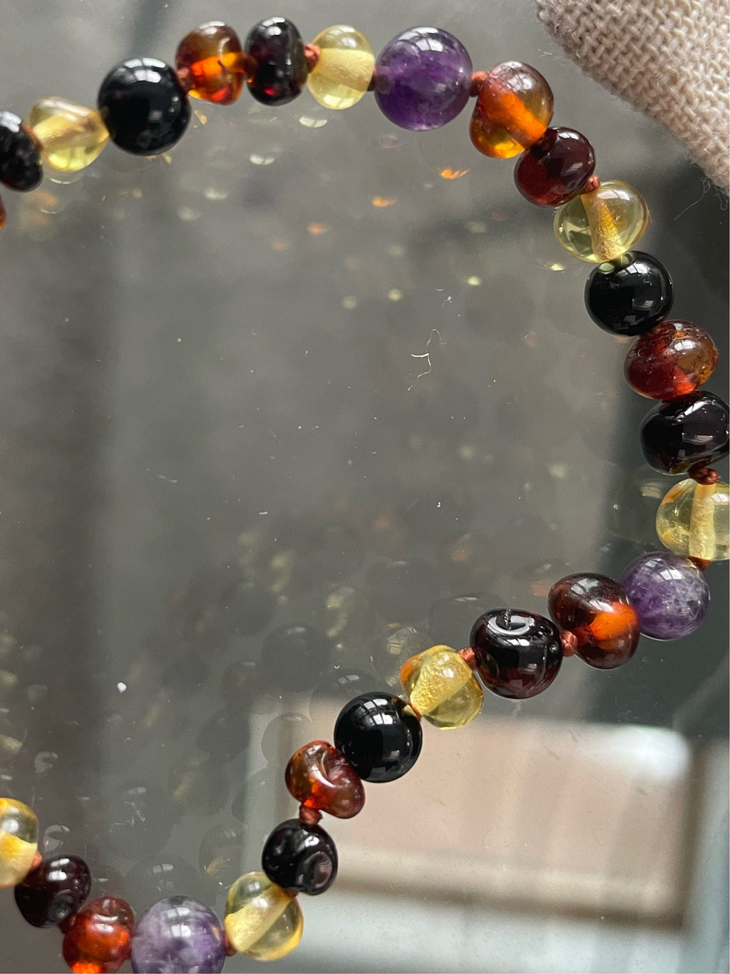 Child Shanti Shungite Amethyst Mixed Baltic Amber Necklace