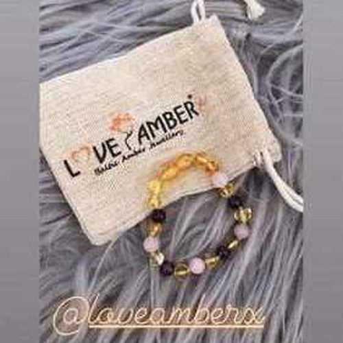 Child Amethyst and Rose Quartz Baltic Amber Anklet Bracelet