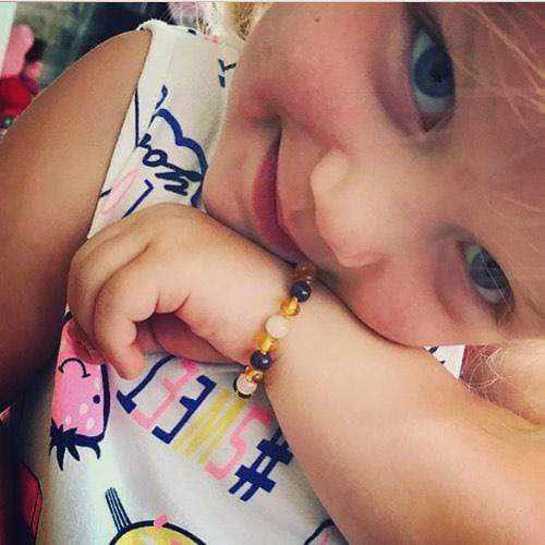 Child Amethyst and Rose Quartz Baltic Amber Anklet Bracelet