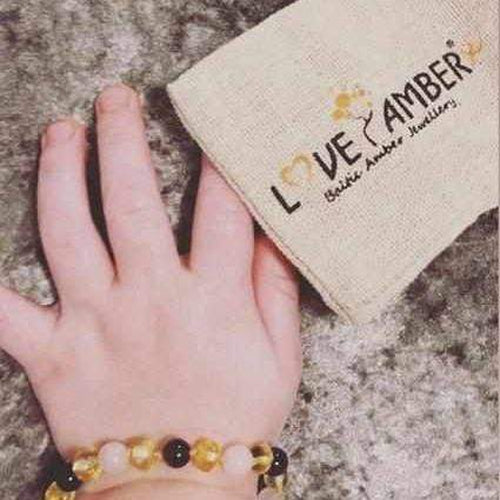 Child Amethyst and Rose Quartz Baltic Amber Anklet Bracelet