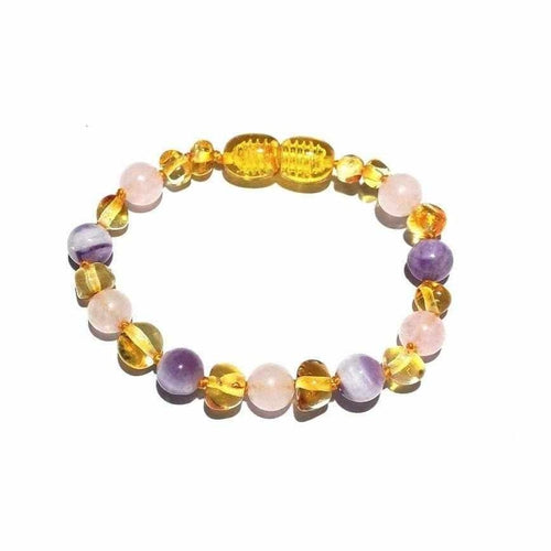 Child Amethyst and Rose Quartz Baltic Amber Anklet Bracelet