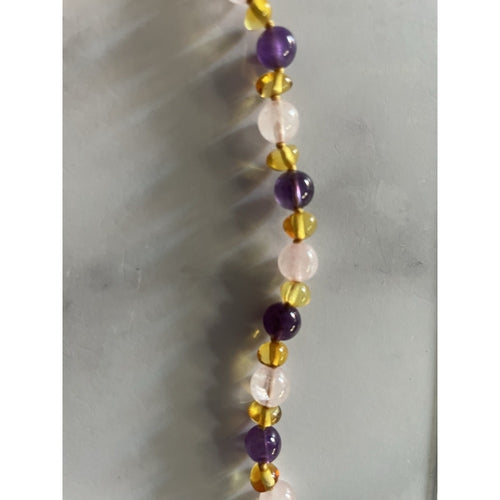 Child Amethyst and Rose Quartz Baltic Amber Anklet Bracelet