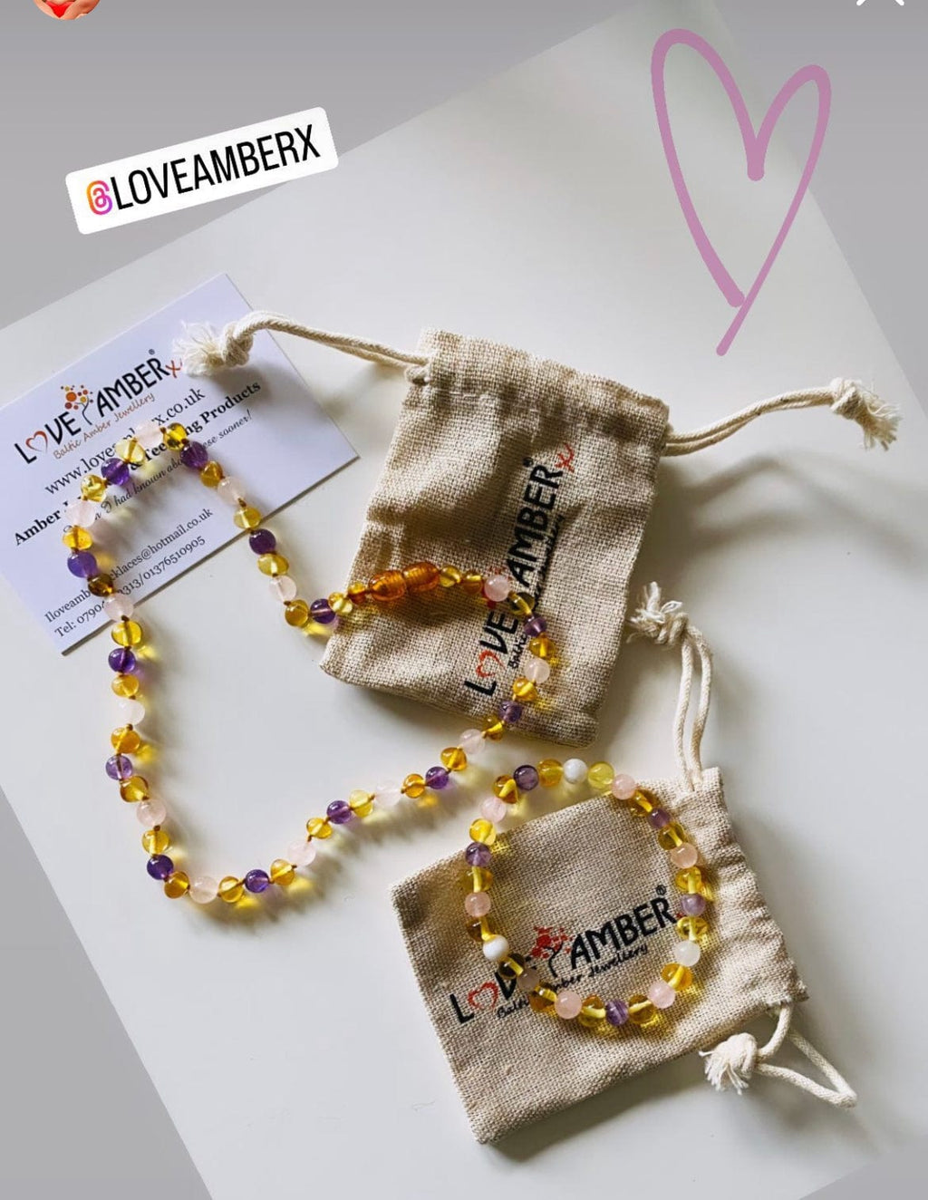 Child Amethyst and Rose Quartz Baltic Amber Anklet Bracelet