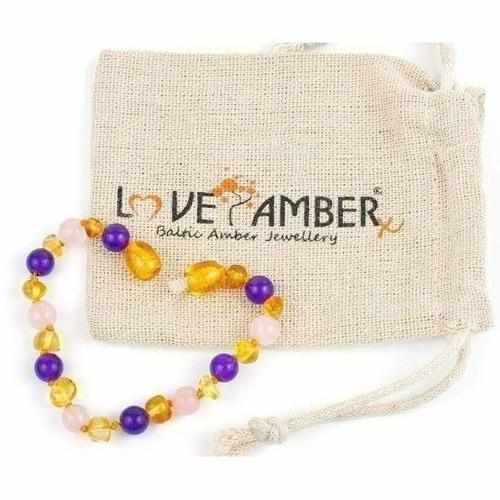 Child Amethyst and Rose Quartz Baltic Amber Anklet Bracelet