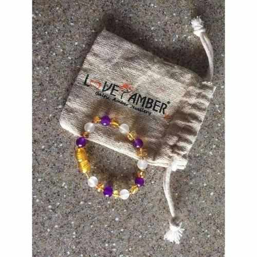 Child Amethyst and Rose Quartz Baltic Amber Anklet Bracelet