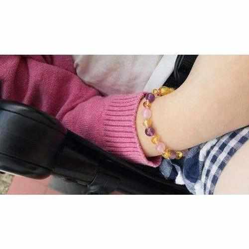 Child Amethyst and Rose Quartz Baltic Amber Anklet Bracelet