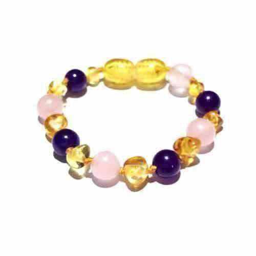 Child Amethyst and Rose Quartz Baltic Amber Anklet Bracelet