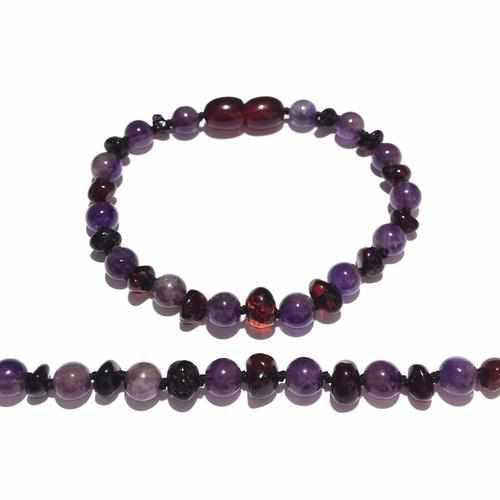 Child's Blackberry Baltic Amber and Amethyst Bead Necklace