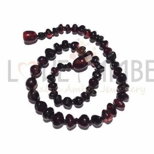 Child's Polished Dark Cherry Black Baltic Amber Bead Necklace