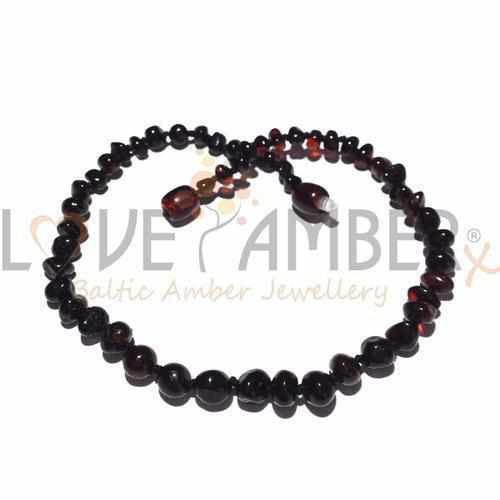 Child's Polished Dark Cherry Black Baltic Amber Bead Necklace