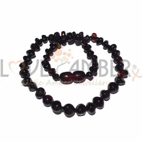 Child's Polished Dark Cherry Black Baltic Amber Bead Necklace