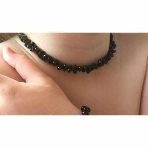 Child's Polished Dark Cherry Black Baltic Amber Bead Necklace