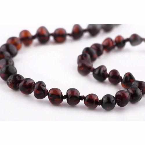 Child's Polished Dark Cherry Black Baltic Amber Bead Necklace