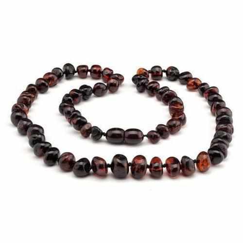 Child's Polished Dark Cherry Black Baltic Amber Bead Necklace