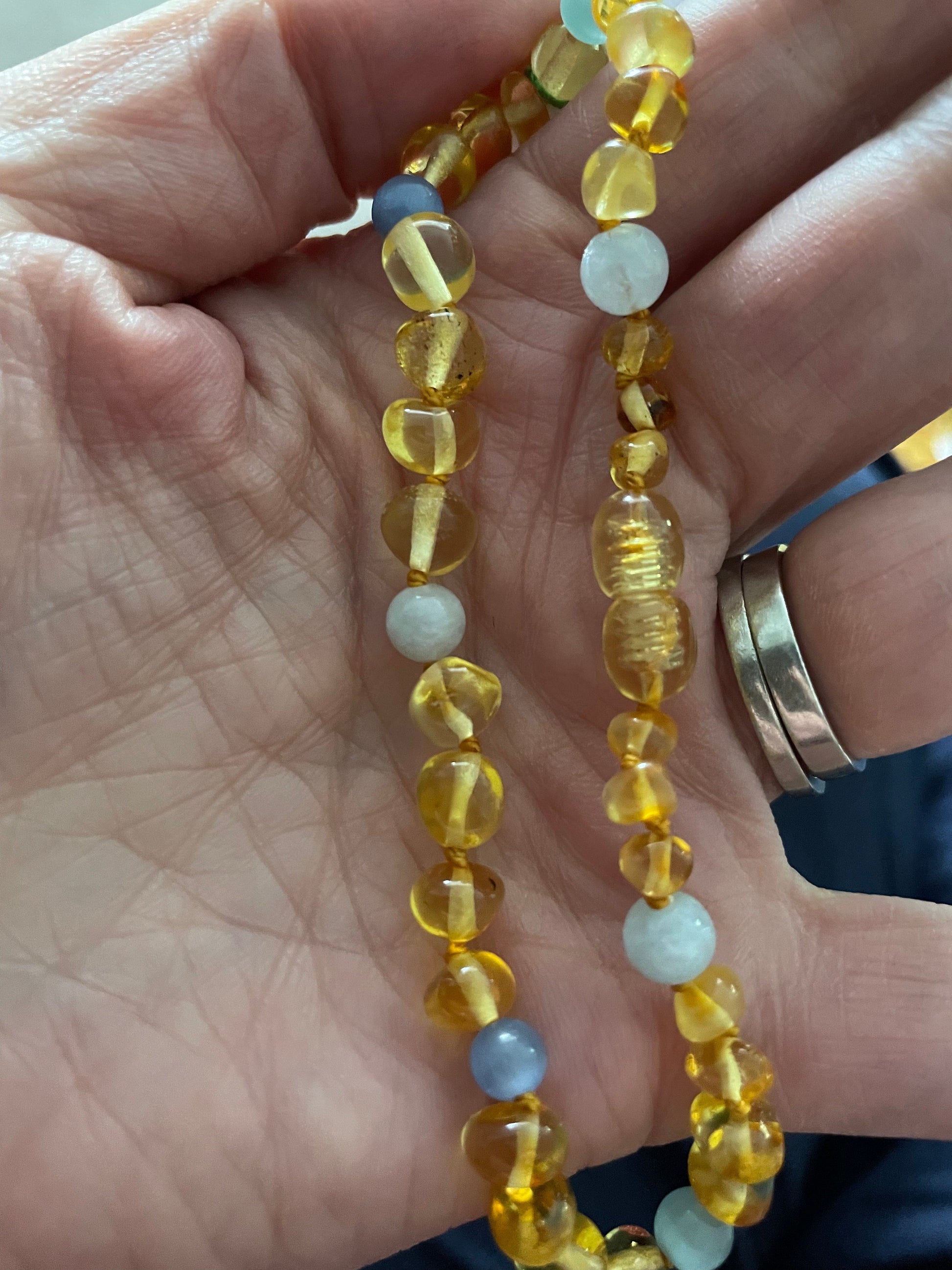 Child's Baltic Amber Blue Cats Eyes Aquamarine Beads Necklace