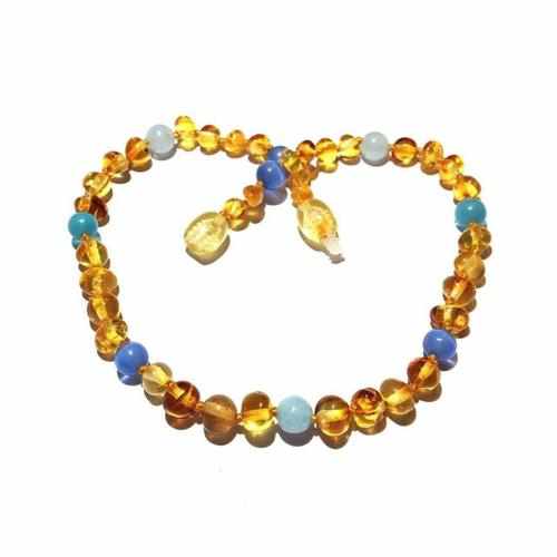 Child's Baltic Amber Blue Cats Eyes Aquamarine Beads Necklace