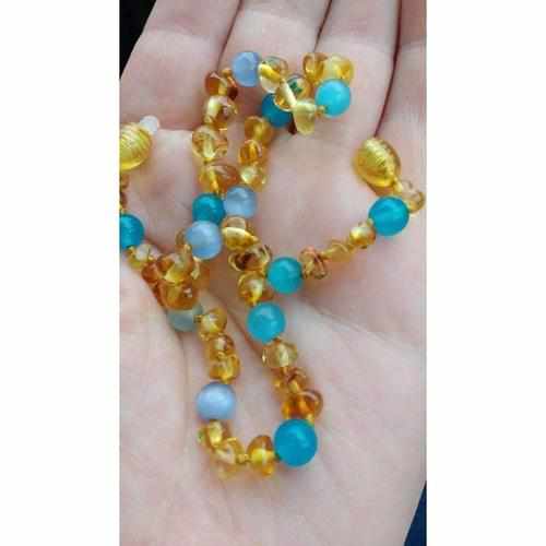 Child's Baltic Amber Blue Cats Eyes Aquamarine Beads Necklace