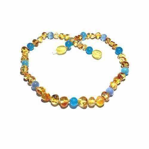 Child's Baltic Amber Blue Cats Eyes Aquamarine Beads Necklace