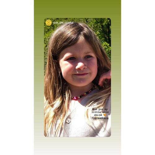 Child's Shelly Pink Turtle Necklace with Rainbow Baltic Amber and Jasper