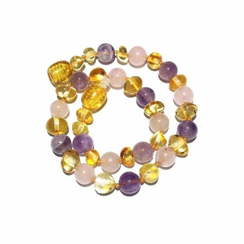 Child's Tara Honey Baltic Amber Amethyst Rose Quartz Gemstone Bead Necklace