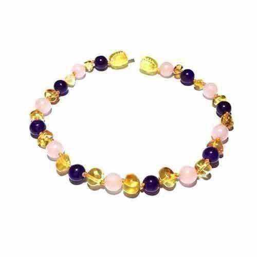 Child's Tara Honey Baltic Amber Amethyst Rose Quartz Gemstone Bead Necklace