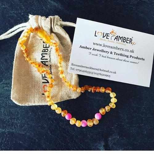 Girls Nurture Raw Honey Pink Agate Baltic Amber Bead Necklace