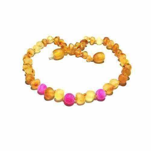 Girls Nurture Raw Honey Pink Agate Baltic Amber Bead Necklace