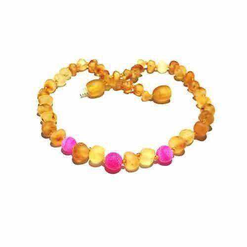Girls Nurture Raw Honey Pink Agate Baltic Amber Bead Necklace