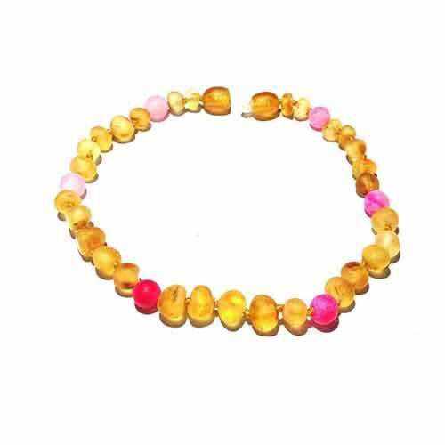 Girls Nurture Raw Honey Pink Agate Baltic Amber Bead Necklace