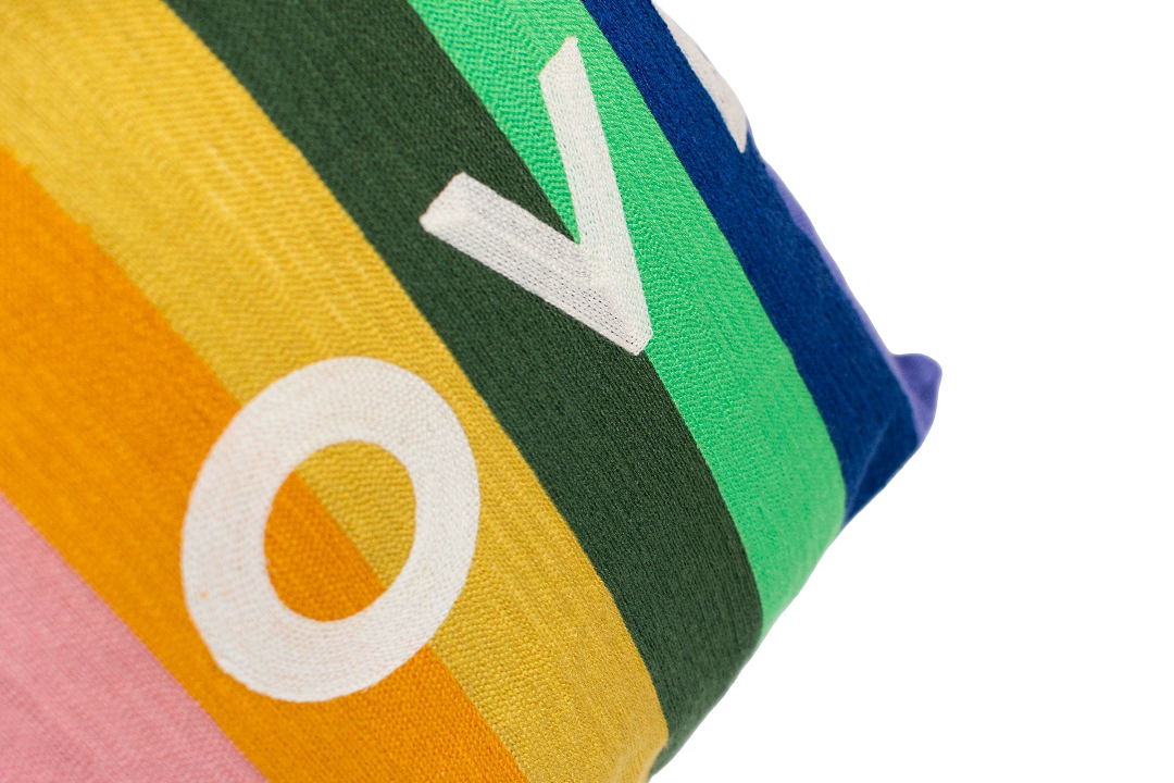 LOVE Needlepoint Cushion with Rainbow Design