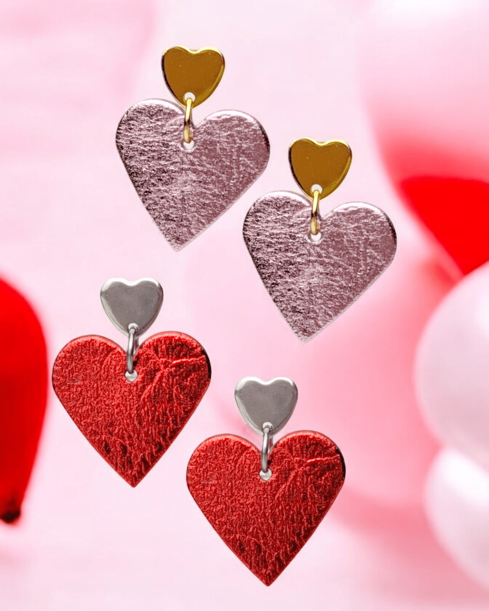 Mini Heart Stud Earrings in Red or Pink