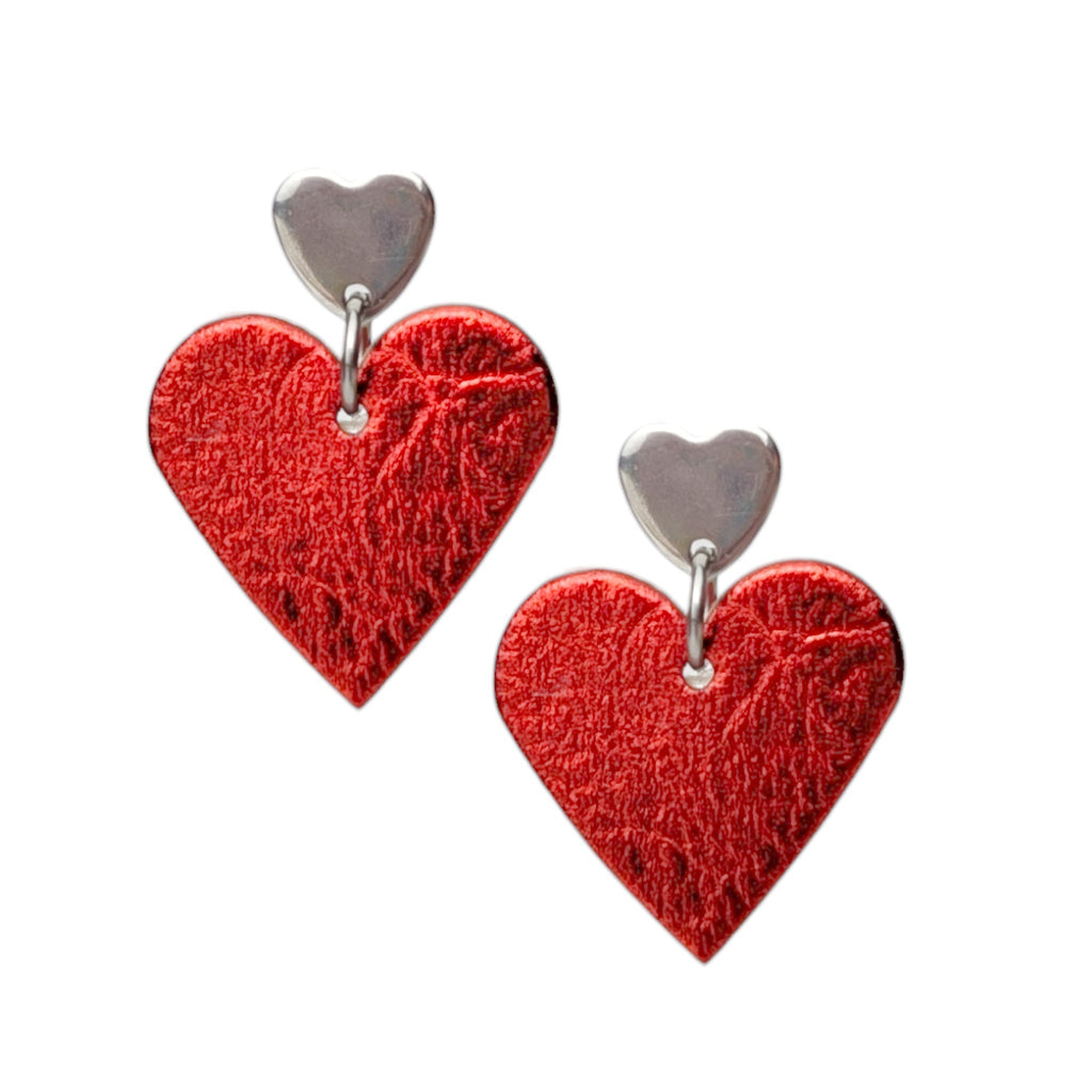 Mini Heart Stud Earrings in Red or Pink