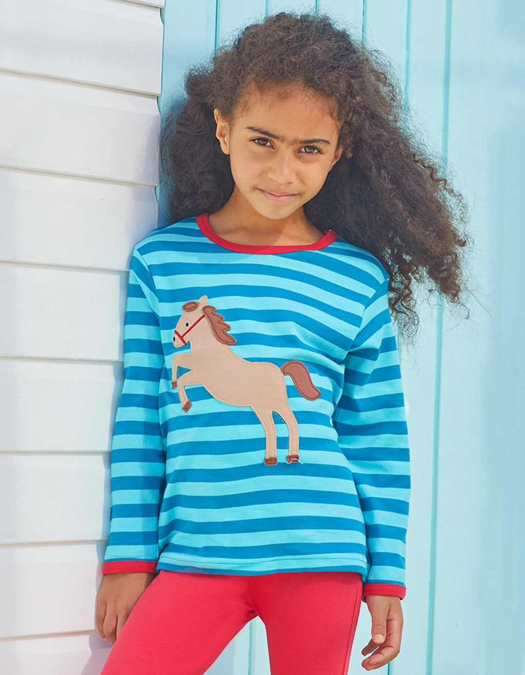 Organic Jumping Horse Applique Long Sleeved T Shirt